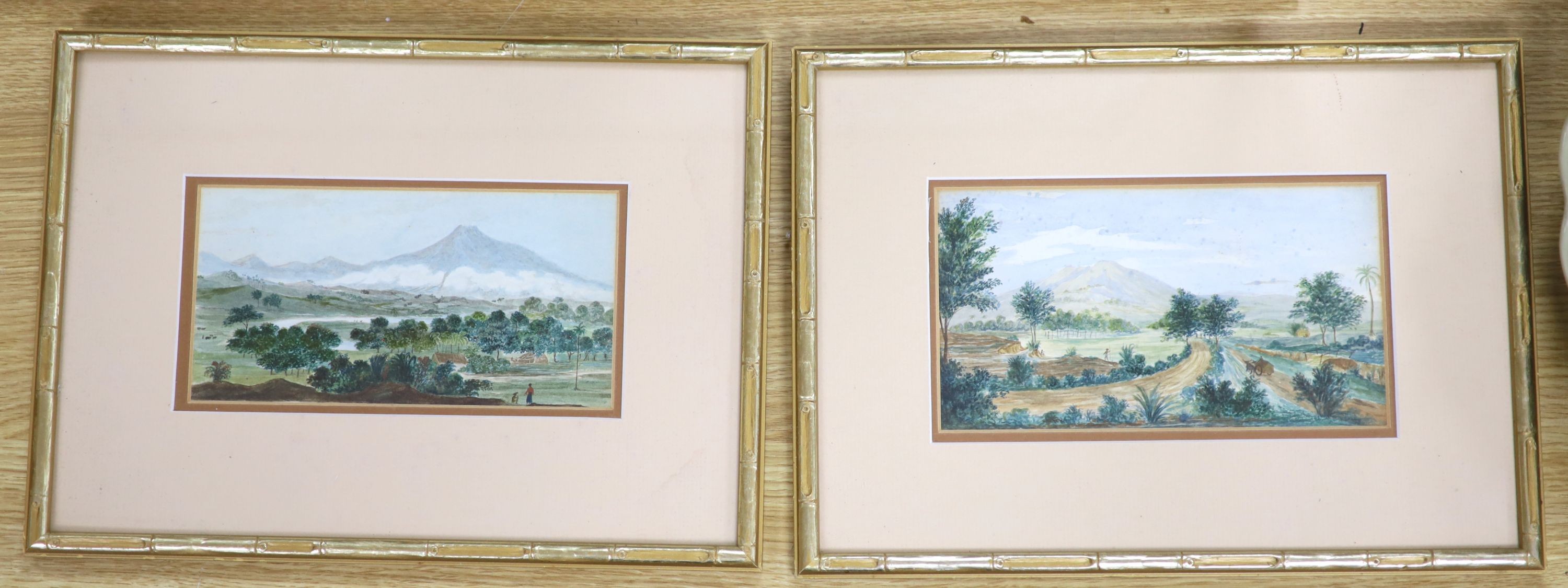 English School circa 1900, pair of watercolours, views of Costa Rica, 12 x 22 cm.